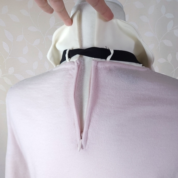 Talbots Coquette Twee Knit Top Retro Collar Merino Wool Sweater Pastel Pink L - Picture 11 of 14
